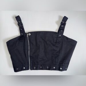 NWT Love Letters Black Denim Crop Tank Top Size M Zip Front Grommet Straps Goth